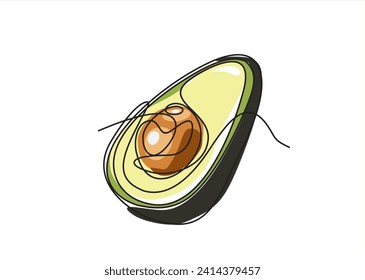 Continuous line drawing of avocado. Vector illustration