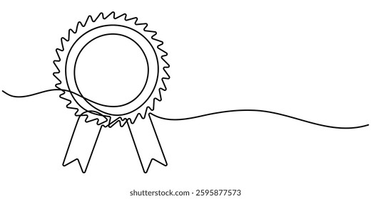 Continuous Line Drawing of Award Icon. Hand Drawn Symbol Vector Illustration, Continuous line drawing of shield One line protects linear symbol safety insurance concept vector illustration, badge pro.