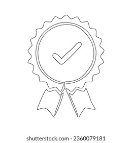  continuous line drawing of award ribbon on white background.