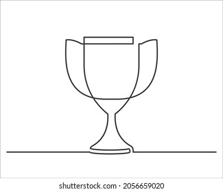 Continuous line drawing of award trophy for the champions. Vector illustration