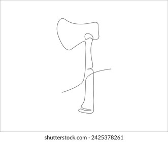 Continuous Line Drawing Of Axe. One Line Of Axe. Hatchet Continuous Line Art. Editable Outline.