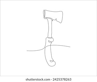 Continuous Line Drawing Of Axe. One Line Of Axe. Hatchet Continuous Line Art. Editable Outline.