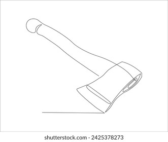 Continuous Line Drawing Of Axe. One Line Of Axe. Hatchet Continuous Line Art. Editable Outline.