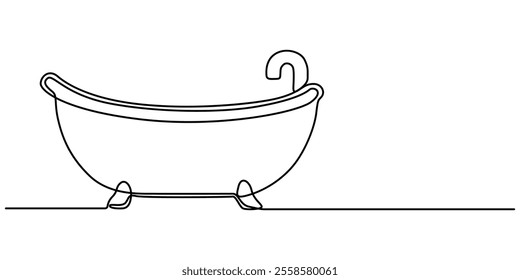 Continuous Line Drawing of Baby Bath Icon. Hand Drawn Symbol Vector Illustration, Bathtub in continuous line art drawing style. Clawfoot tub minimalist black linear design isolated on white background