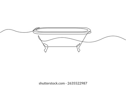 Continuous Line Drawing of Baby Bath Icon. Hand Drawn Symbol Vector Illustration, Classical White Bathtub continuous single line art drawing sketch on white background.