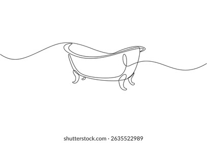 Continuous Line Drawing of Baby Bath Icon. Hand Drawn Symbol Vector Illustration, Classical White Bathtub continuous single line art drawing sketch on white background.