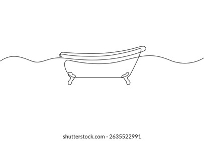 Continuous Line Drawing of Baby Bath Icon. Hand Drawn Symbol Vector Illustration, Classical White Bathtub continuous single line art drawing sketch on white background.