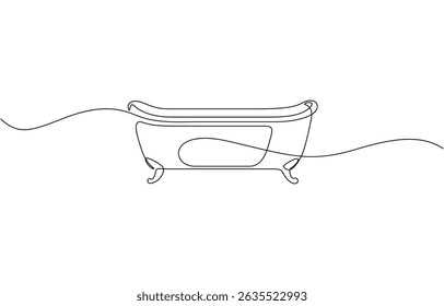 Continuous Line Drawing of Baby Bath Icon. Hand Drawn Symbol Vector Illustration, Classical White Bathtub continuous single line art drawing sketch on white background.