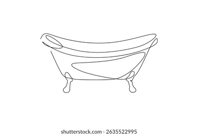 Continuous Line Drawing of Baby Bath Icon. Hand Drawn Symbol Vector Illustration, Classical White Bathtub continuous single line art drawing sketch on white background.