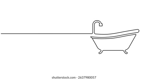 Continuous Line Drawing of Baby Bath Icon. Hand Drawn Symbol Vector Illustration, bathtub with shower continuous one line drawing, Continuous one line drawing of bathtub design. Simple bath in single