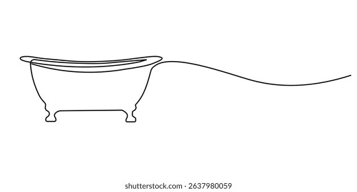 Continuous Line Drawing of Baby Bath Icon. Hand Drawn Symbol Vector Illustration, bathtub with shower continuous one line drawing, Continuous one line drawing of bathtub design. Simple bath in single