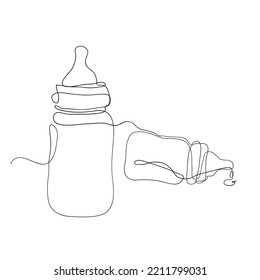 continuous line drawing baby bottle pacifier illustration