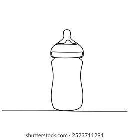 Continuous line drawing of a baby bottle. Simple and minimalist design for child care. Vector illustration.