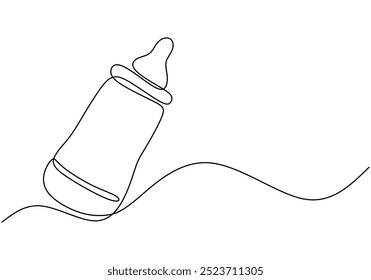 Continuous line drawing of a baby bottle. Clean and simple representation of a feeding bottle. Vector illustration.