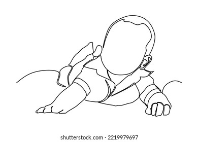 continuous line drawing of Baby boy wearing diaper in bedroom