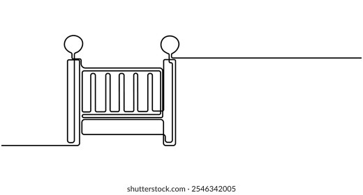 Desenho de Linha Contínuo do Ícone Baby Crib. Símbolo desenhado à mão Ilustração vetorial. berço de berço de bebê, berço de bebê para recém-nascidos uma arte de linha. Desenho de linha contínua da infância, segurança, proteção, berço