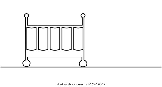 Desenho de Linha Contínuo do Ícone Baby Crib. Símbolo desenhado à mão Ilustração vetorial. berço de berço de bebê, berço de bebê para recém-nascidos uma arte de linha. Desenho de linha contínua da infância, segurança, proteção, berço