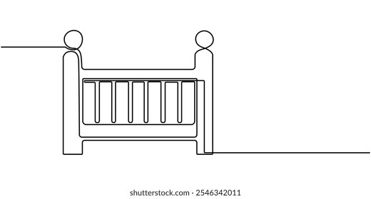 Desenho de Linha Contínuo do Ícone Baby Crib. Símbolo desenhado à mão Ilustração vetorial. berço de berço de bebê, berço de bebê para recém-nascidos uma arte de linha. Desenho de linha contínua da infância, segurança, proteção, berço