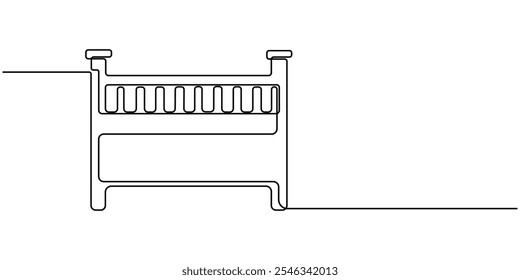 Desenho de Linha Contínuo do Ícone Baby Crib. Símbolo desenhado à mão Ilustração vetorial. berço de berço de bebê, berço de bebê para recém-nascidos uma arte de linha. Desenho de linha contínua da infância, segurança, proteção, berço