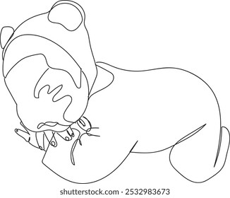 Dibujo de línea continua de un bebé en un osito de peluche onesie, arte de línea, Vector