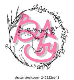 Continuous Line Drawing Baby Writing Logo. Baby Shop Logo Idea. Illustration Icon Vector