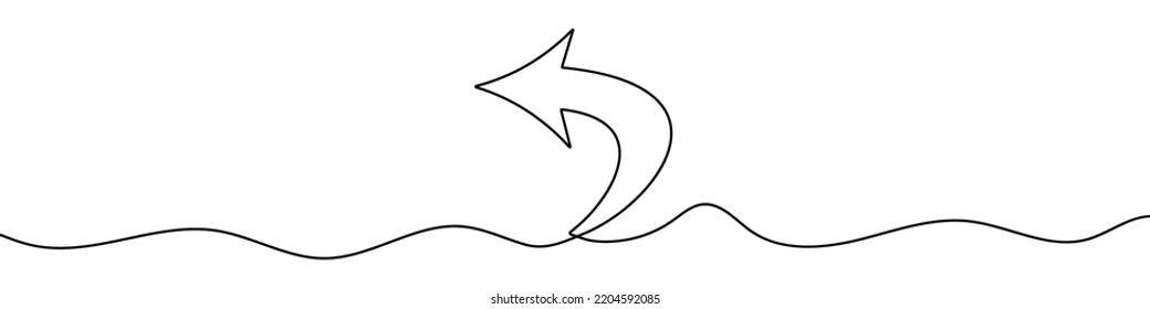 Continuous line drawing of back arrow. Back arrow linear icon. One line drawing background. Vector illustration. Arrow continuous line icon