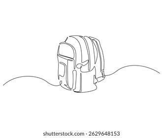 Continuous line drawing of backpack. Single line illustration of school backpack. Back to school concept. Editable outline