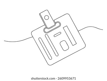 Continuous line drawing of badge ID card holders in a minimalist linear vector style for office and event use