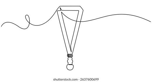 Continuous line drawing badges id cards holders isolated on white background. Vector illustration, man shows her badge, which hangs around his neck - one line drawing. concept correspondent with badge
