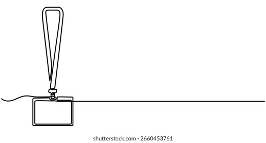 Continuous line drawing badges id cards holders isolated on white background. Vector illustration, man shows her badge, which hangs around his neck - one line drawing. concept correspondent