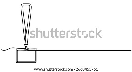 Continuous line drawing badges id cards holders isolated on white background. Vector illustration, man shows her badge, which hangs around his neck - one line drawing. concept correspondent