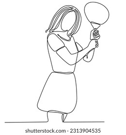Continuous line drawing of badminton player playing. Badminton player sketch. Sportsman collection. Badminton player playing with a racket on a white background