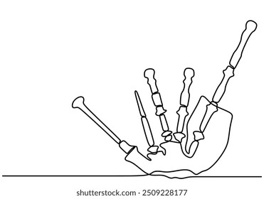 Continuous line drawing of Bagpipes, depicting the traditional music instrument from Scotland in a minimalist design.