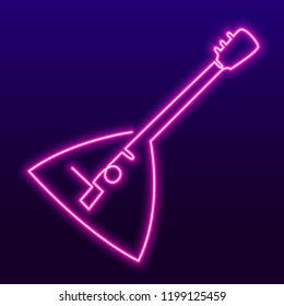Continuous line drawing of Balalaika icon. Simple element one line vector illustration. Karaoke neon sign, bright signboard, light banner. Karaoke Bar logo, emblem.
