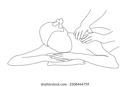 Continuous line drawing Balance concept . Wellness and spa treatment vector. Woman has massage in beauty salon. Beauty care.