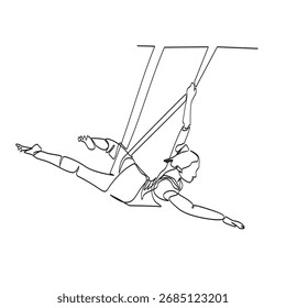 Dibujo de línea continua de un boceto de pose de yoga Aéreas equilibrado