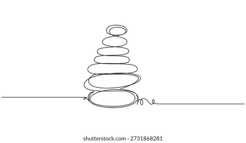 Continuous Line Drawing of Balanced Zen Stones,Pebbles in one continuous line drawing.Zen Stone Cairn Continuous Line Drawing,Balanced Stone Cairn in Continuous Line Art