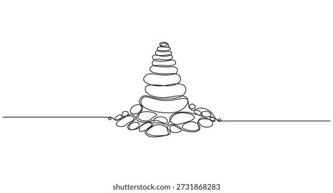 Continuous Line Drawing of Balanced Zen Stones,Pebbles in one continuous line drawing.Zen Stone Cairn Continuous Line Drawing,Balanced Stone Cairn in Continuous Line Art