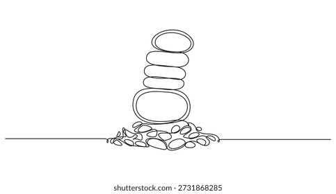 Continuous Line Drawing of Balanced Zen Stones,Pebbles in one continuous line drawing.Zen Stone Cairn Continuous Line Drawing,Balanced Stone Cairn in Continuous Line Art