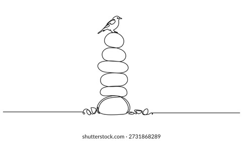 Continuous Line Drawing of Balanced Zen Stones,Pebbles in one continuous line drawing.Zen Stone Cairn Continuous Line Drawing,Balanced Stone Cairn in Continuous Line Art