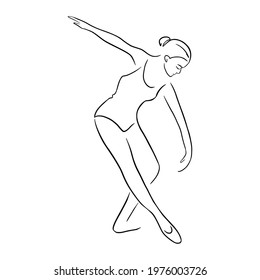 Continuous Line Drawing Ballet Dancer. Hand drawn ballerina isolated vector illustration for logo, emblem template, web, prints