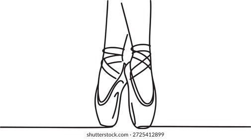 Dibujo de línea continua de zapatos de punta de ballet. Arte de una sola línea de calzado de baile clásico con cintas. Esbozo minimalista de zapatillas de ballet, perfecto para Elementos de diseño, ilustraciones o iconos. El estilo simple y elegante enfatiza las líneas limpias y el movimiento elegante. Esta Ilustración vectorial cuenta con zapatos de baile, ideales para conceptos relacionados con el ballet, la interpretación y la expresión artística.
