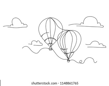 Continuous line drawing of a balloon in the sky Vector illustration