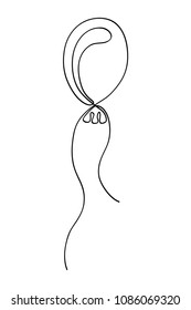 Continuous line drawing. Balloon. Symbol of celebration. Black isolated on white background. Hand drawn vector illustration. 