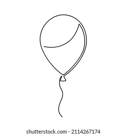 Continuous line drawing of balloon. Vector sketch of flying inflatable air balloon for birthday party, festive decoration in one black contour isolated on white background