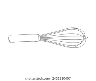 Continuous Line Drawing Of Balloon Whisk. One Line Of Kitchen Tool Ballon Whisk. Whisk Continuous Line Art. Editable Outline.