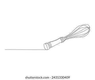 Continuous Line Drawing Of Balloon Whisk. One Line Of Kitchen Tool Ballon Whisk. Whisk Continuous Line Art. Editable Outline.