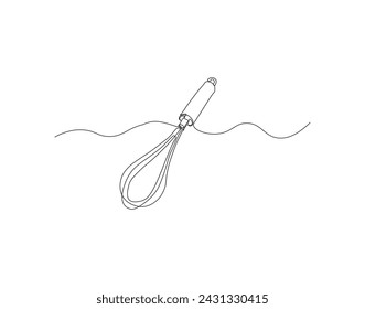 Continuous Line Drawing Of Balloon Whisk. One Line Of Kitchen Tool Ballon Whisk. Whisk Continuous Line Art. Editable Outline.