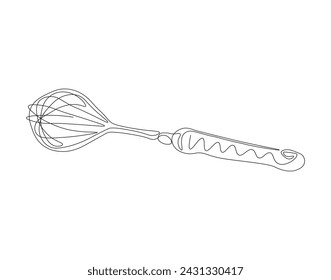 Continuous Line Drawing Of Balloon Whisk. One Line Of Kitchen Tool Ballon Whisk. Whisk Continuous Line Art. Editable Outline.