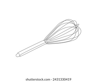 Continuous Line Drawing Of Balloon Whisk. One Line Of Kitchen Tool Ballon Whisk. Whisk Continuous Line Art. Editable Outline.